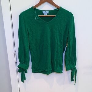 CeCe Green V-Neck Blouse with Tie Sleeves